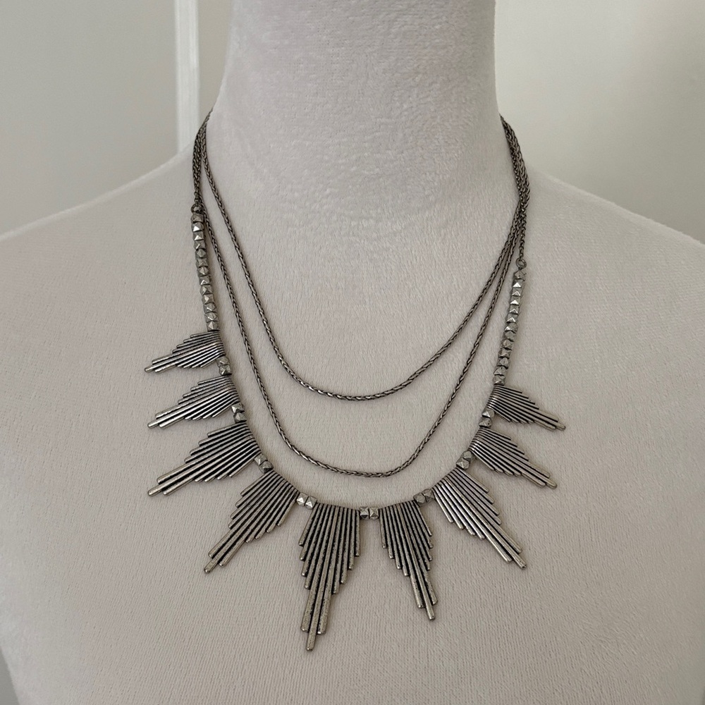 Lucky Brand Silver Fringe Statement Layered Necklace - OS - Picture 2 of 4